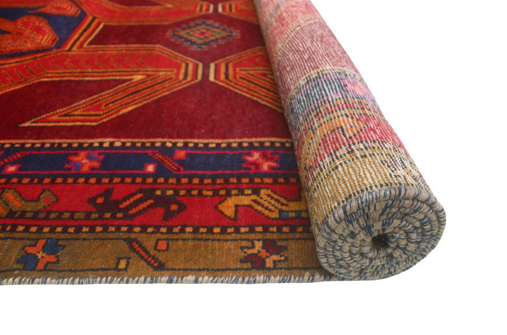 Fine Vintage Distressed Payam Burgundy/Navy Runner, 4'0x10'0