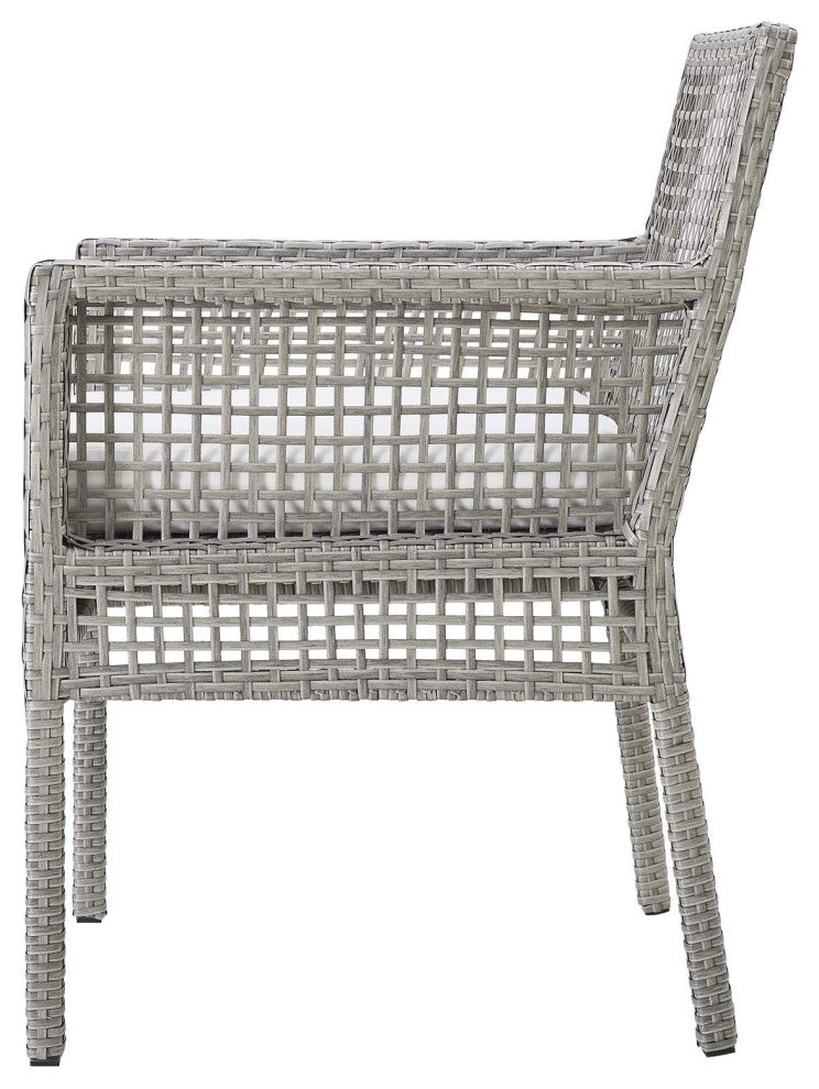 Modern Outdoor Dining Chair Armchair and Table Set, Rattan Fabric, Gray White