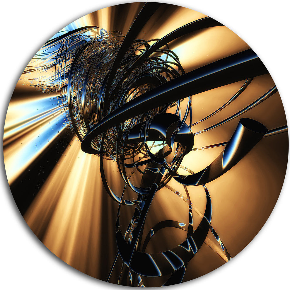 Fractal 3D Dark Brown Tangle, Abstract Art Disc Metal Artwork, 11"