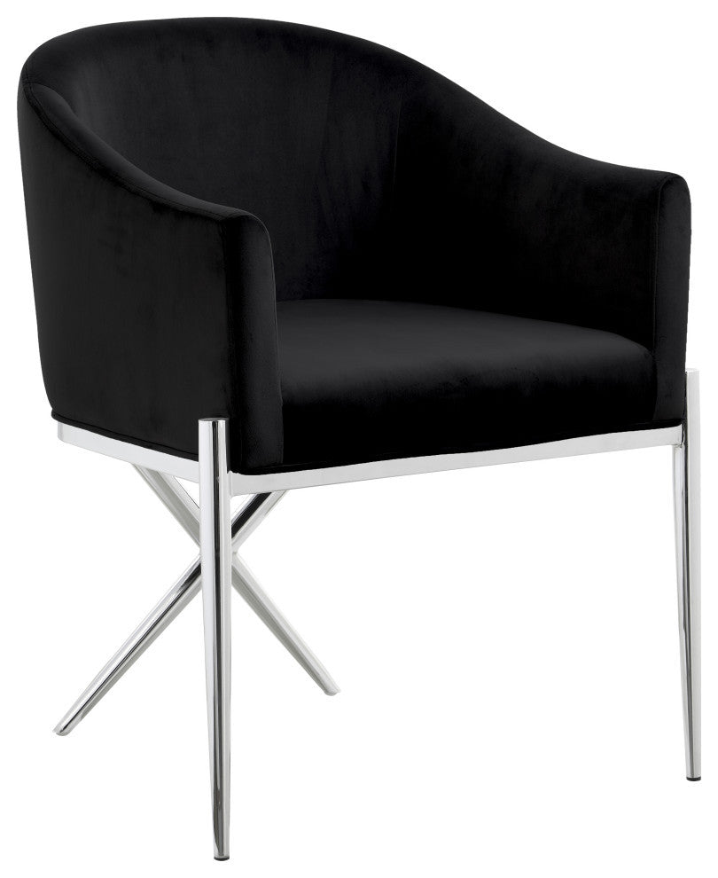 Xavier Velvet Dining Chair, Black, Chrome Legs