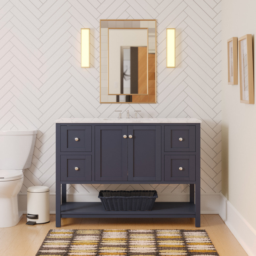 Kitchen Bath Collection Lakeshore 48" Vanity, Marine Gray, Engineered Carrara