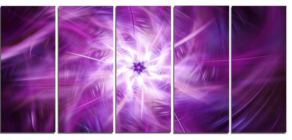 Rotating Bright Purple Fireworks, Floral Canvas Art Print, 60"x28", 5 Panels