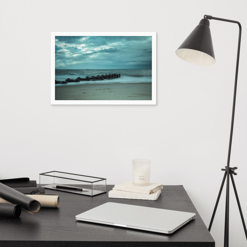 Blue Morning at Rehoboth Coastal Landscape Framed Photo Paper Wall Art Prints, White, 12" X 18"