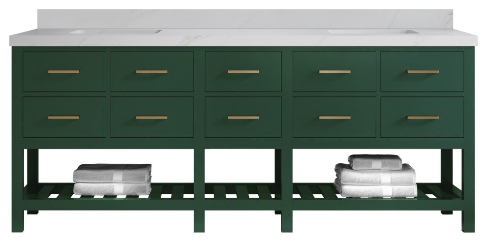 Parker 84 Double Sink Bath Vanity in Lafayette Green  2" Calacatta Sienna