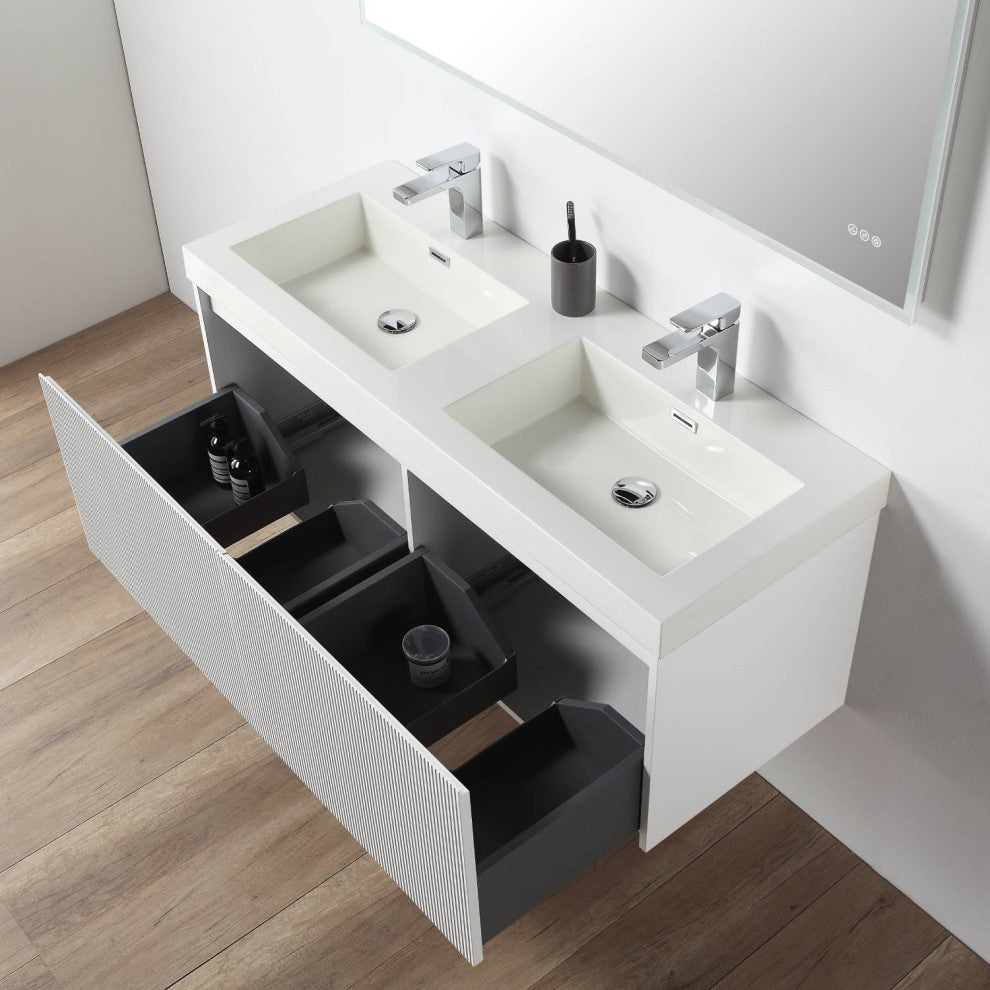 Floating Bathroom Vanity with Sink, Wall Mounted Vanity, White, 48" W/ Double Sinks