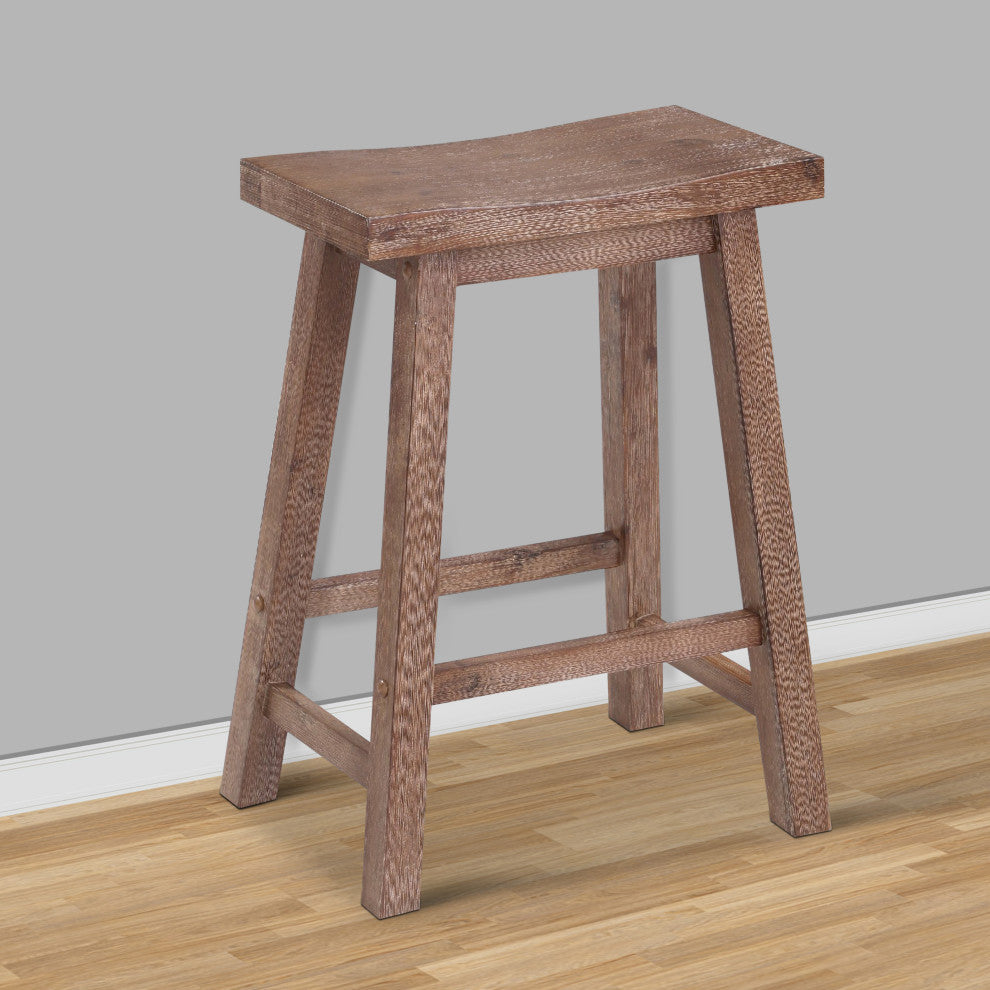 Wooden Frame Saddle Seat Counter Height Stool With Angled Legs Brown