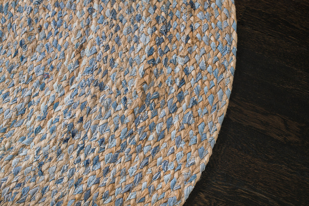 Kerala Denim and Jute Round Rug, 4'