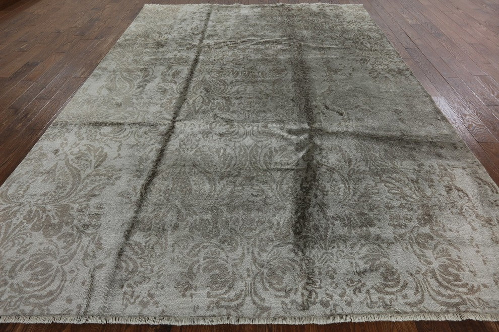 Oriental Silk Floral Hand-Knotted Rug, 9'x12'