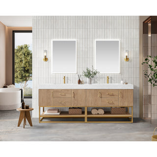 Bahia Bath Vanity, Oak, 84", Brushed Gold Hardware, Double, Freestanding