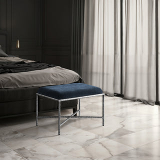 Valley Upholstered Bench, Navy, 25" W x 18" D, Silver, Chenille Fabric