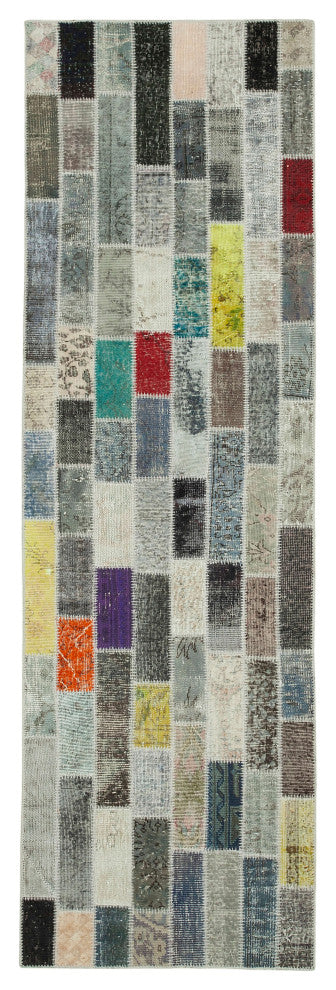 Rug N Carpet - Handwoven Turkish 3' 1" x 9' 11" Overdyed Patchwork Runner Rug