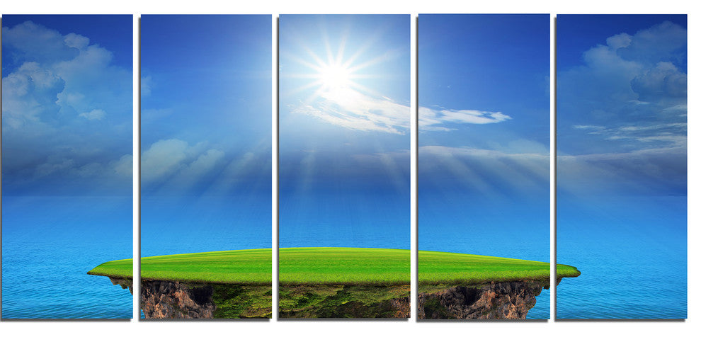 Blue Sky and Sun Shining, Landscape Canvas Art Print, 60"x28", 5 Panels