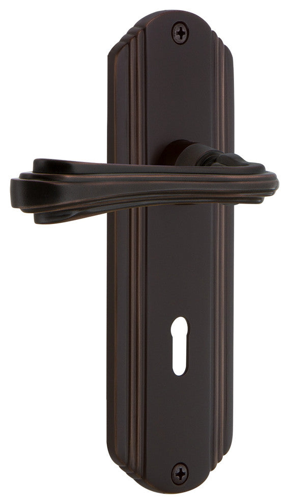 Deco Plate With Keyhole Fleur Lever, Timeless Bronze, Right-Handed