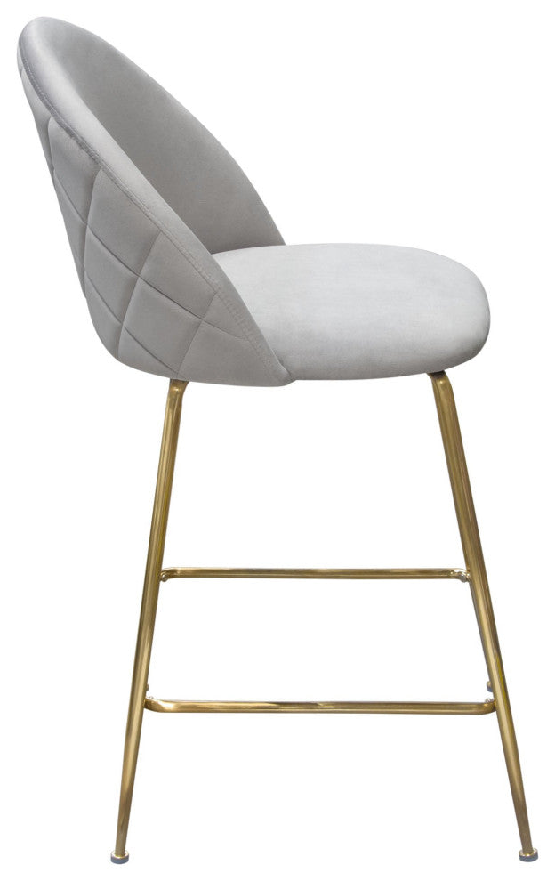 Lilly 2 Counter Height Chairs With Gold Metal Legs, Gray Velvet