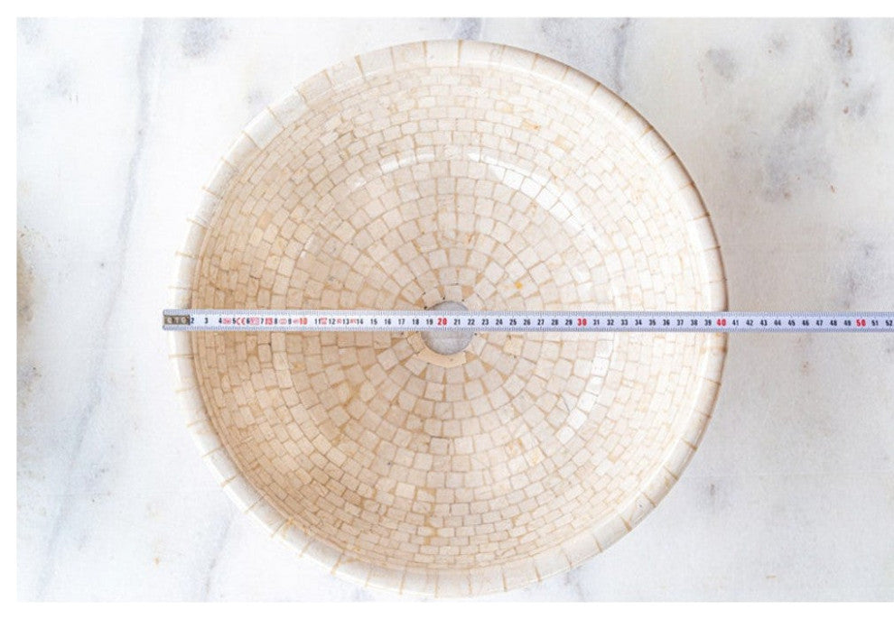 Botticino Marble Natural Stone Round Vessel Sink  (D)16" (H)6"