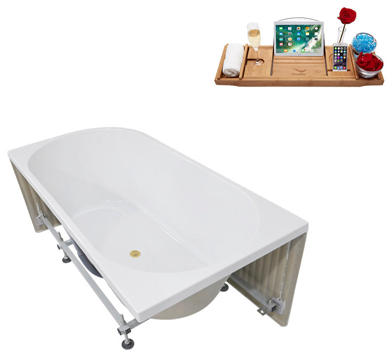 59" Streamline Bathtub and Tray With Drain, Polished Brass