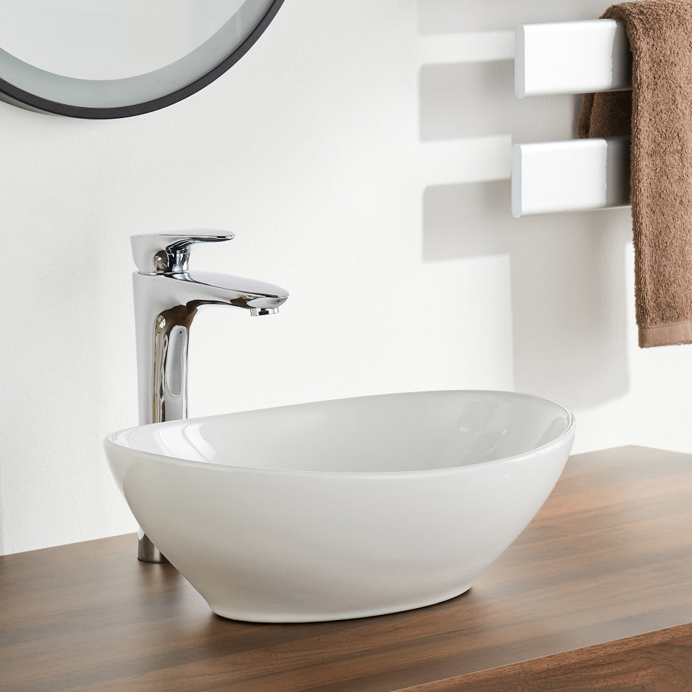 16" x 13" Oval White Ceramic Modern Egg Shape Above Counter Bathroom Vessel Sink