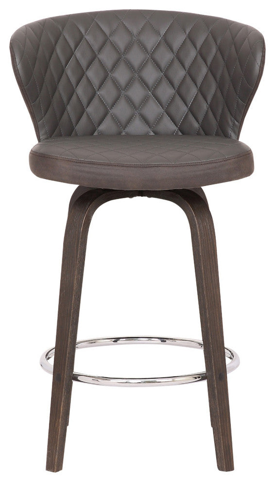 Benzara BM236834 Curved Back Leatherette Barstool With Swivel Mechanism, Brown