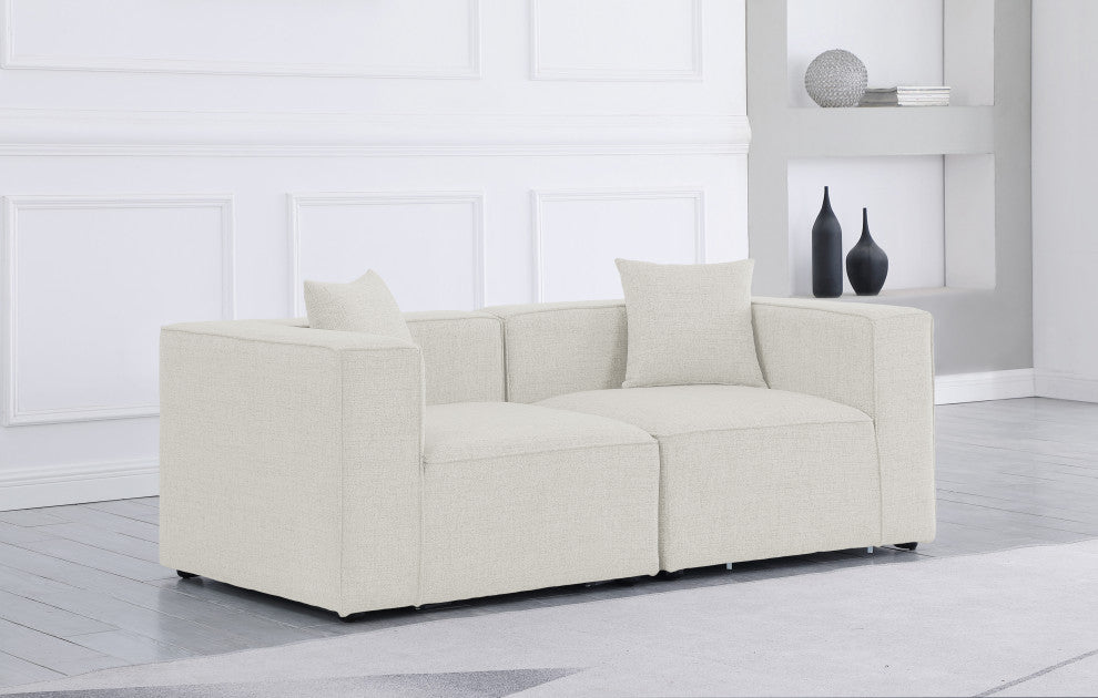 Cube Upholstered Modular Sofa, Cream, 2-Piece: 2 Corner Chair, Linen Texured Fabric