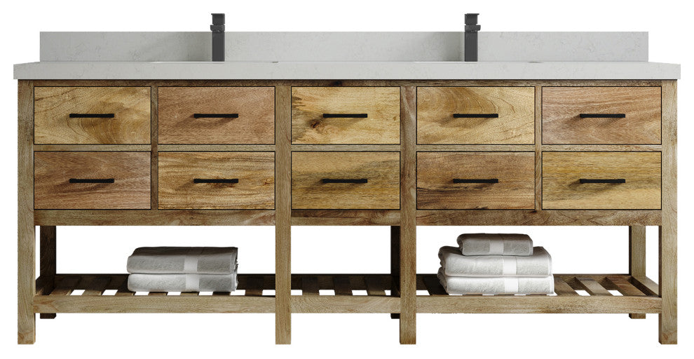 Parker Mango 84" Double Sink Bath Vanity in Natural  2" Carrara Quartz