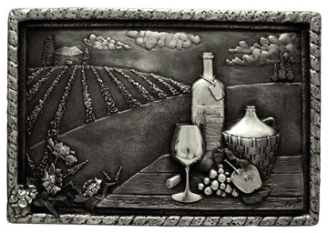 Vineyard View Backsplash Mural, Pewter