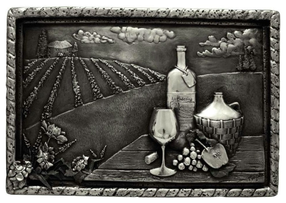 Vineyard View Backsplash Mural, Pewter