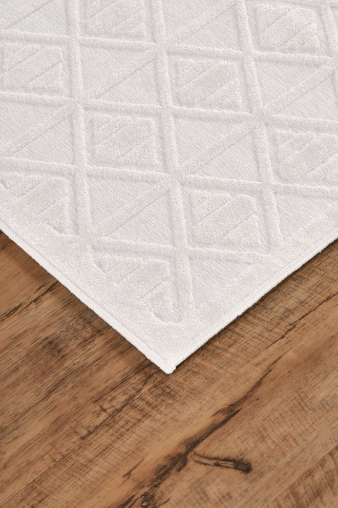 Weave & Wander Soho Lyra Minimal Chenille Rug, White, 5'3"x7'6"