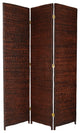6' Tall Rush Grass Woven Room Divider, 3 Panel, Dark Brown