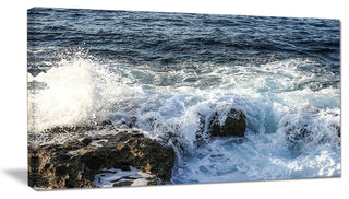 "Waves Breaking on Stony Beach" Seascape Wall Art, 32"x16"
