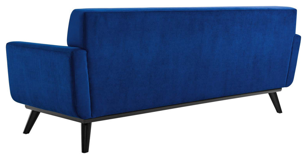 Sofa, Blue Navy, Velvet, Modern, Mid Century Living Hotel Lounge Cafe Lobby