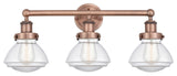 Olean 3-Light 25" Bath Vanity Light, Antique Copper Finish, Clear Shade