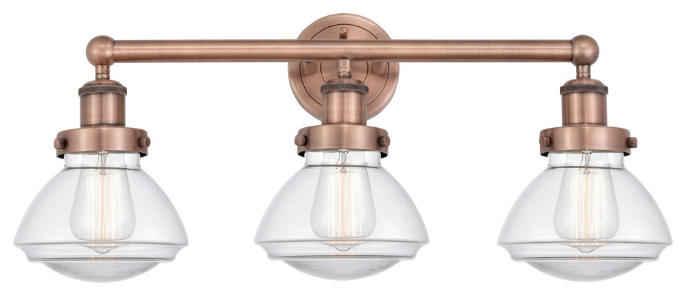 Olean 3-Light 25" Bath Vanity Light, Antique Copper Finish, Clear Shade