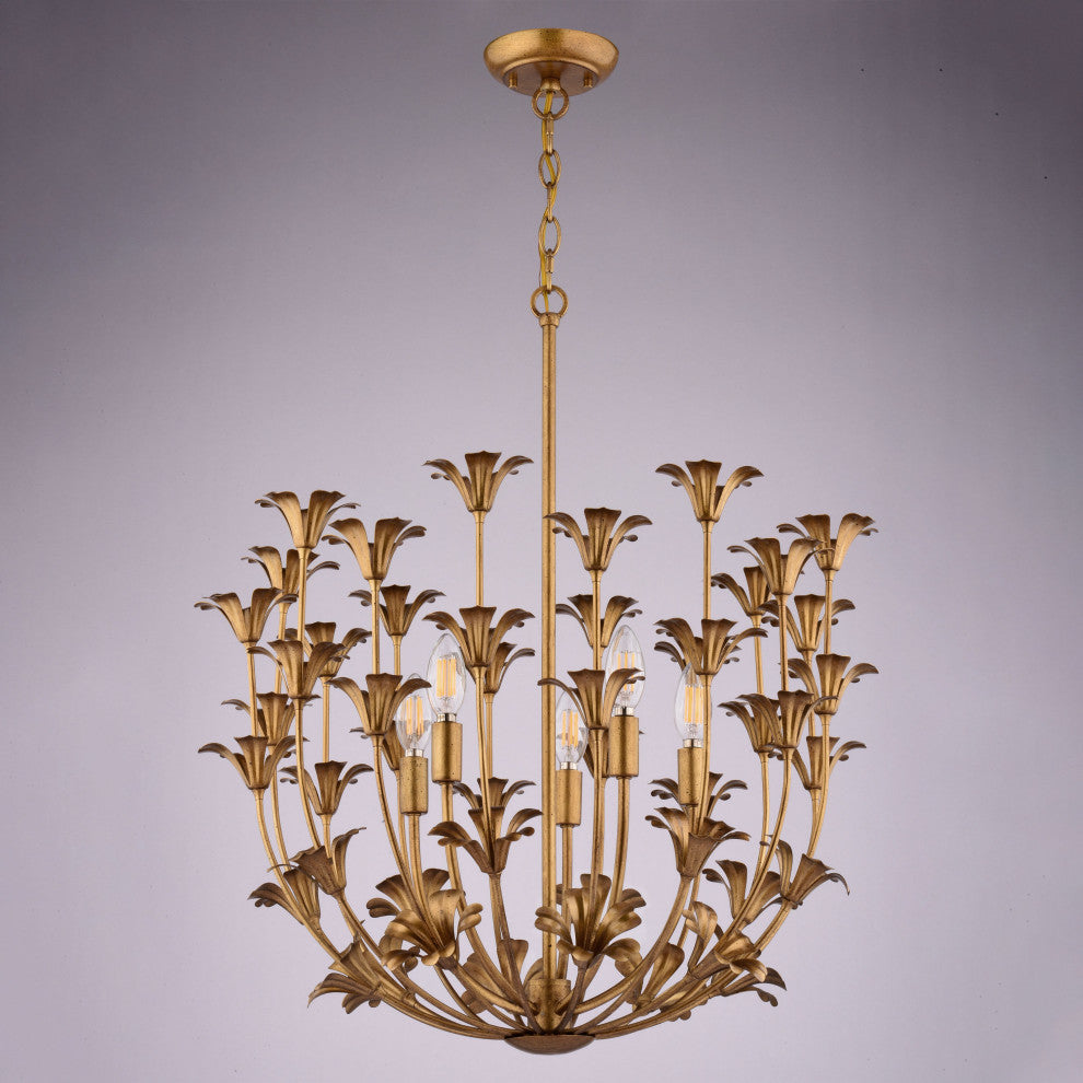 Camellia 5-Light Gold Flower Pendant Ceiling Chandelier Dining Room Fixture