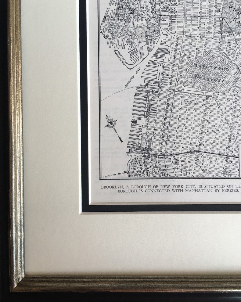 Vintage Brooklyn, New York Map, Framed Original NYC Map- Authentic 1940s