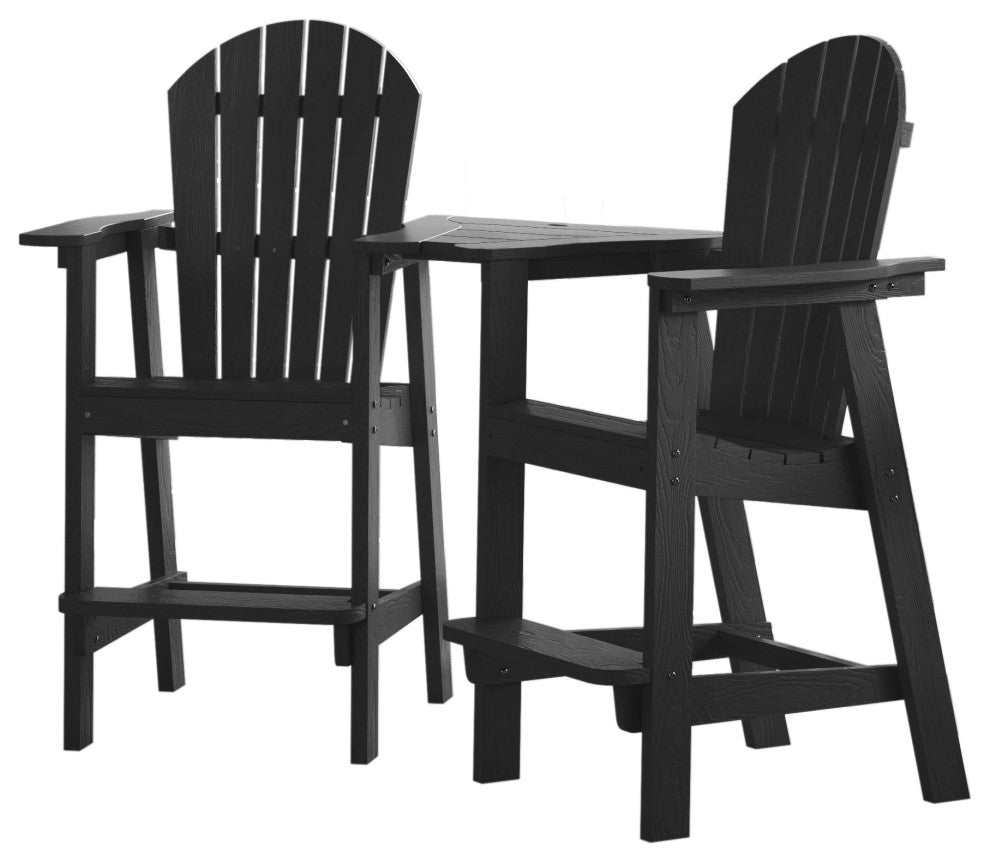 2 Pieces Outdoor Adirondack Chairs with Connecting Tray and Umbrella Hole, Black