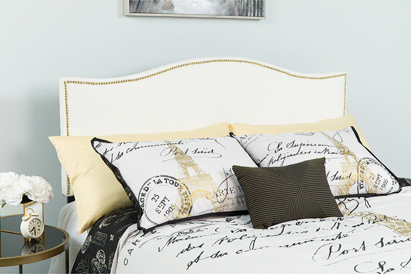 Lexington Upholstered Full Size Headboard W/Decorative Nail Trim-White Fabric