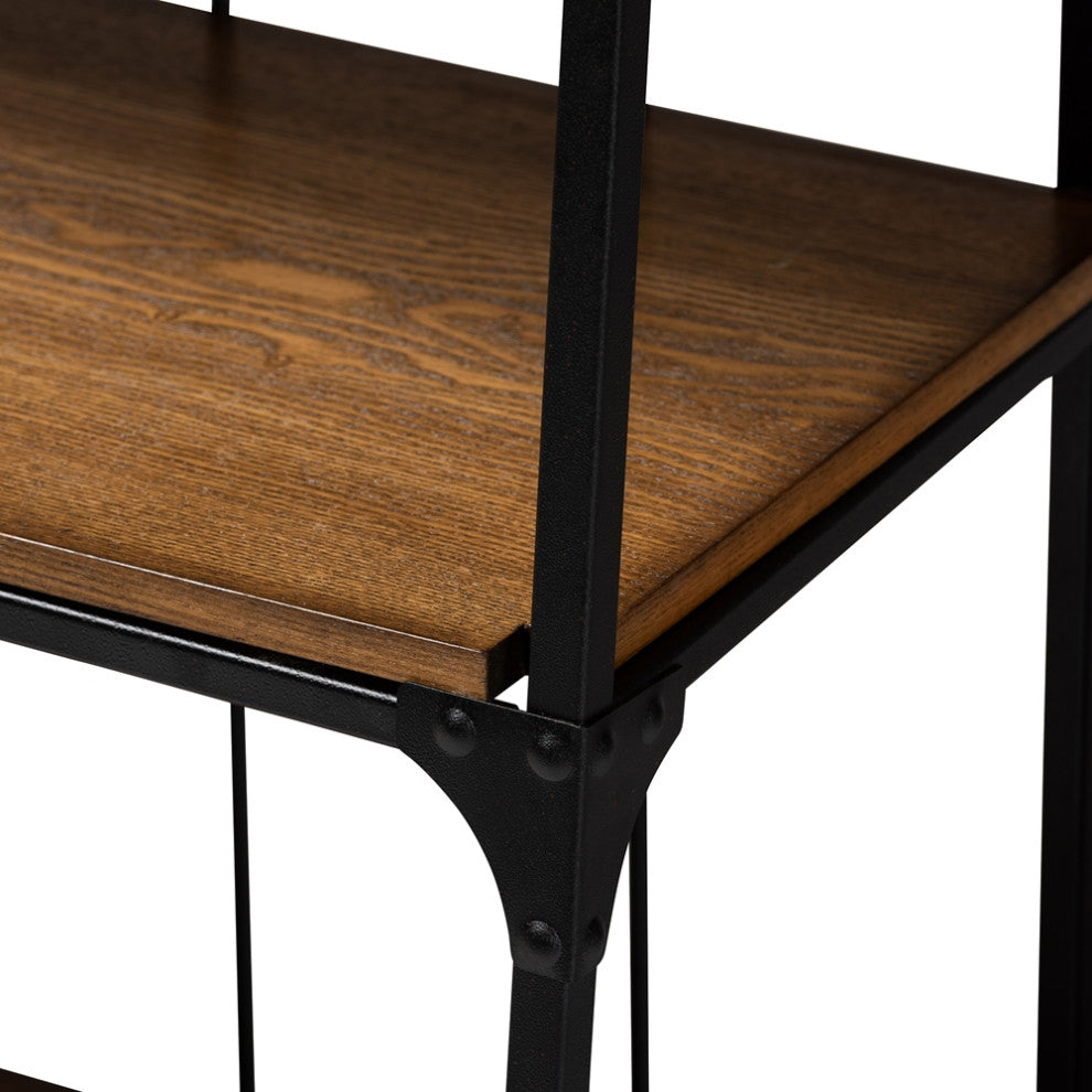Rustic Distressed Wood and Black Metal Finished 2-Tier Living Room Ladder Shelf