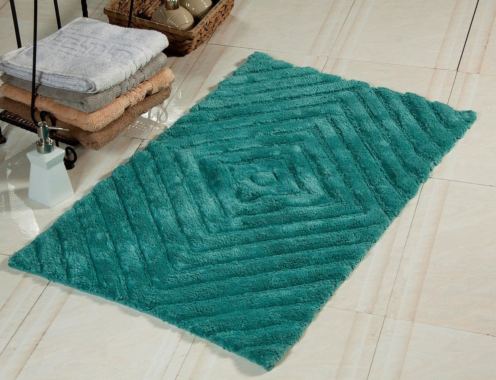 Bath Rug Cotton, 2 Piece Set, 34"x21" and 36"x24", Arctic Blue, Pattern Neon