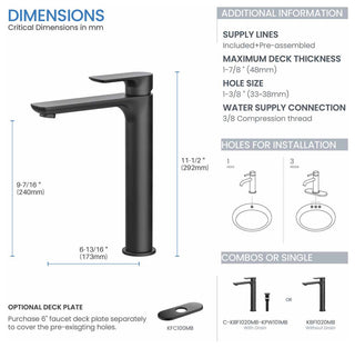 Tender-T Single Handle Bathroom Vessel Sink Faucet, Matte Black