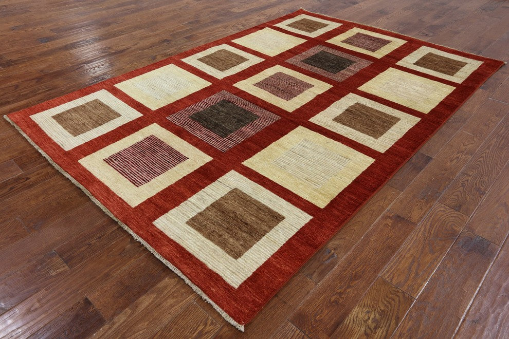 Persian Gabbeh Hand Knotted Oriental Rug 6'x9', P2592