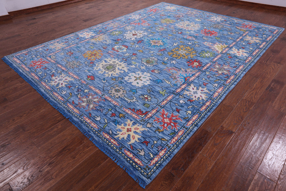8' 11" X 12' 1" Hand-Knotted Turkish Oushak Wool Rug - Q14953