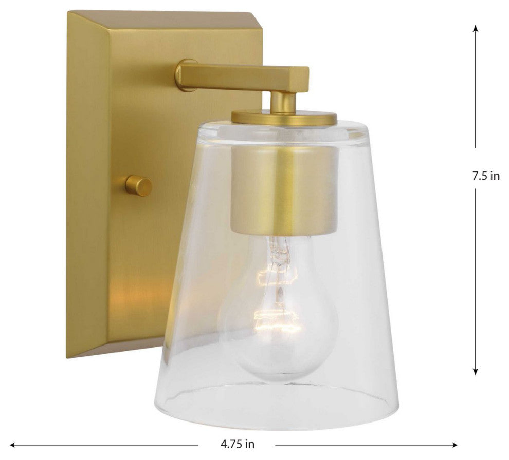 Vertex Collection One-Light Brushed  Gold Clear Glass Contemporary Bath Light