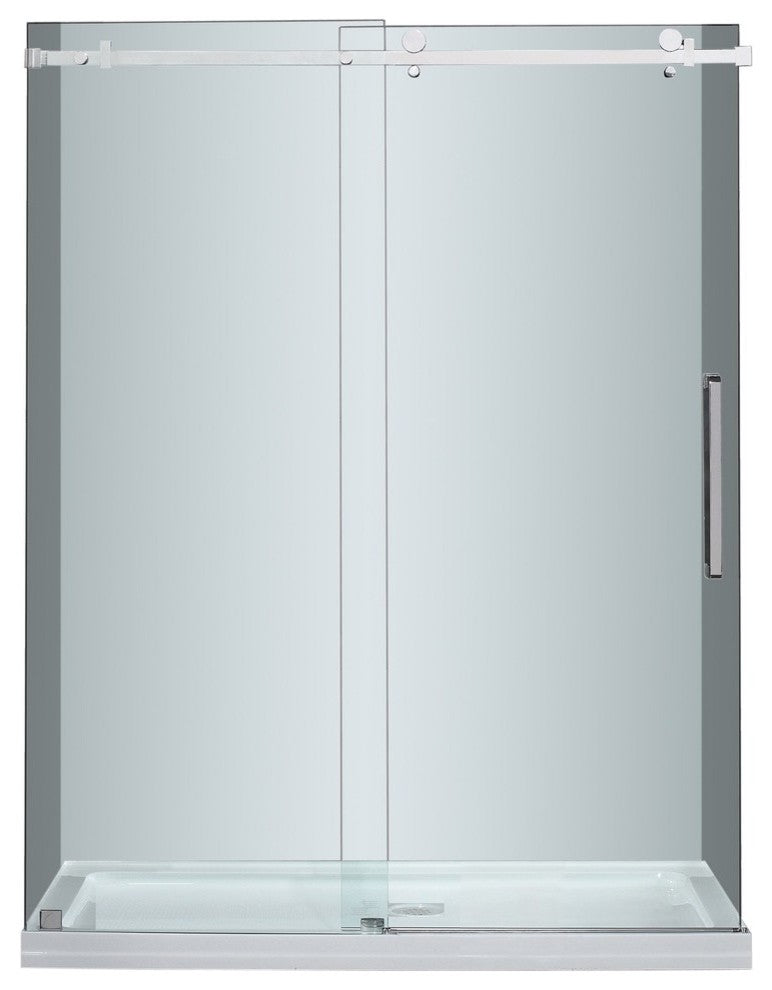 Moselle 48"x77.5" Frameless Sliding Shower Door, Right Base, Stainless Steel
