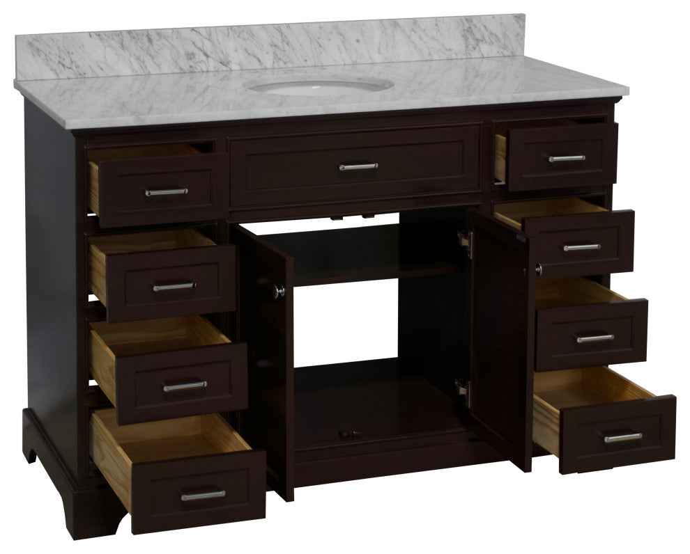 Aria 60" Bathroom Vanity, Chocolate, Carrara Marble, Single Vanity