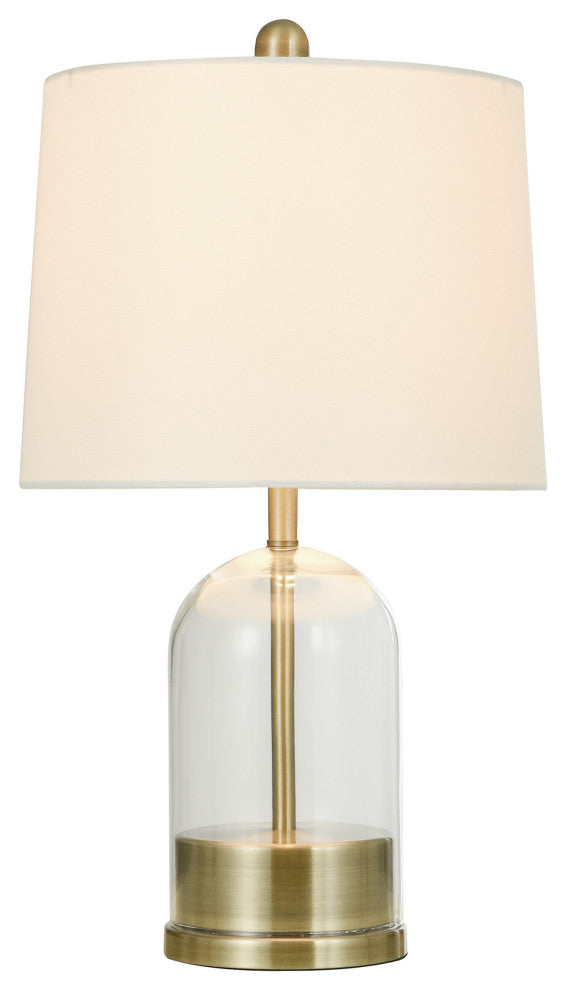 Glass Table Lamp Brushed Gold Finish White Linen Shade