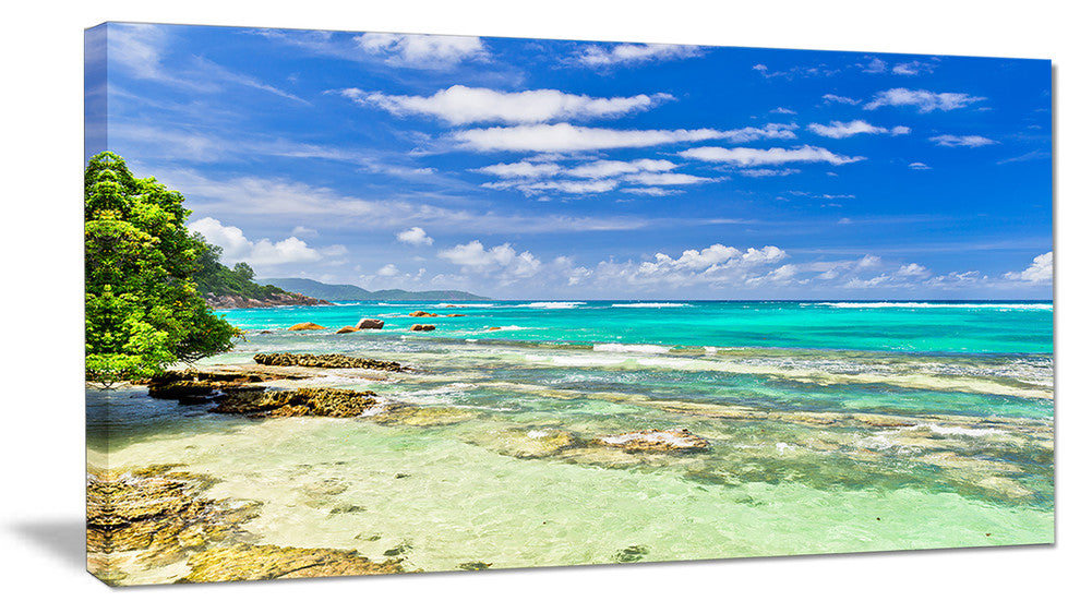 "Tranquil Seychelles Tropical Beach" Modern Seascape Wall Art, 1 Panel, 60"x28"
