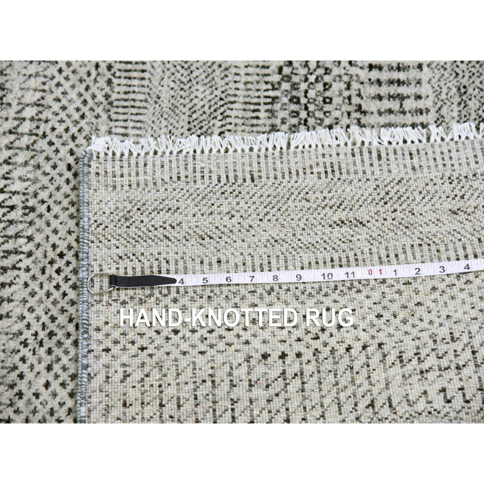 Storm Gray Undyed Natural Wool Grass Design Hand Knotted Oriental Rug 3'x4'9"
