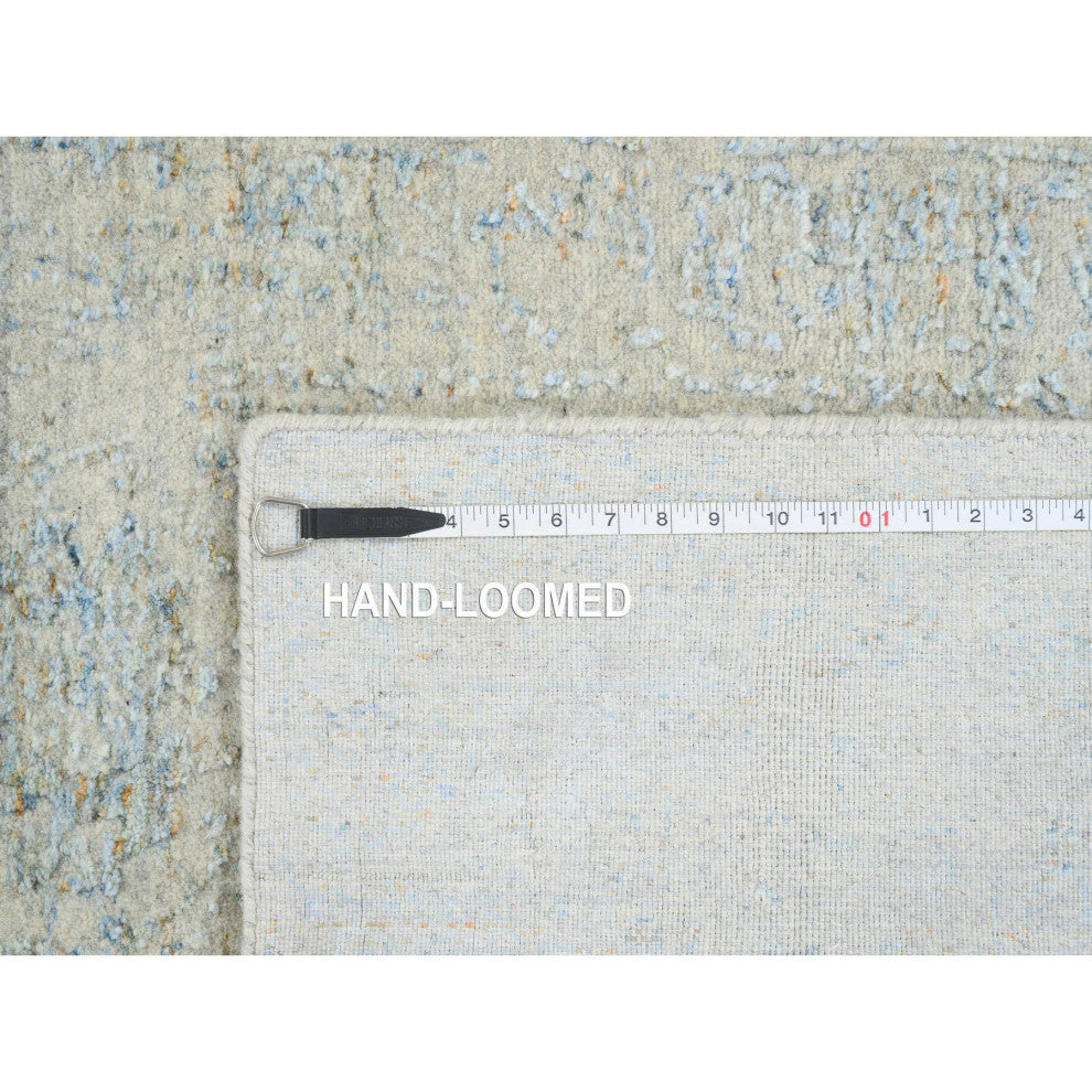Gray, Tabriz Design, Wool and Silk Jacquard Hand Loomed Runner Rug, 2'8"x10'0"