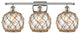 Farmhouse 3-Light Bath Vanity-Light, Nickel, Clear Glass With Brown Rope