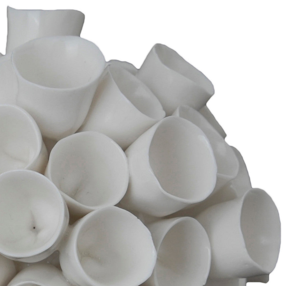 Benzara BM284970 Lily 6" Faux Coral Tabletop Sculpture, Round Ceramic, White